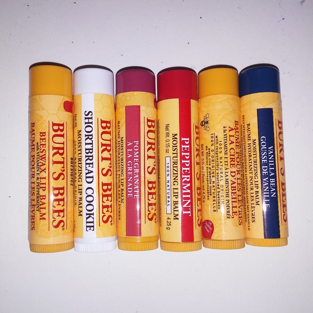 Set of 6 Burts‎ Bees Beeswax Lip Balm Original Peppermint Shortbread Cookie Pome